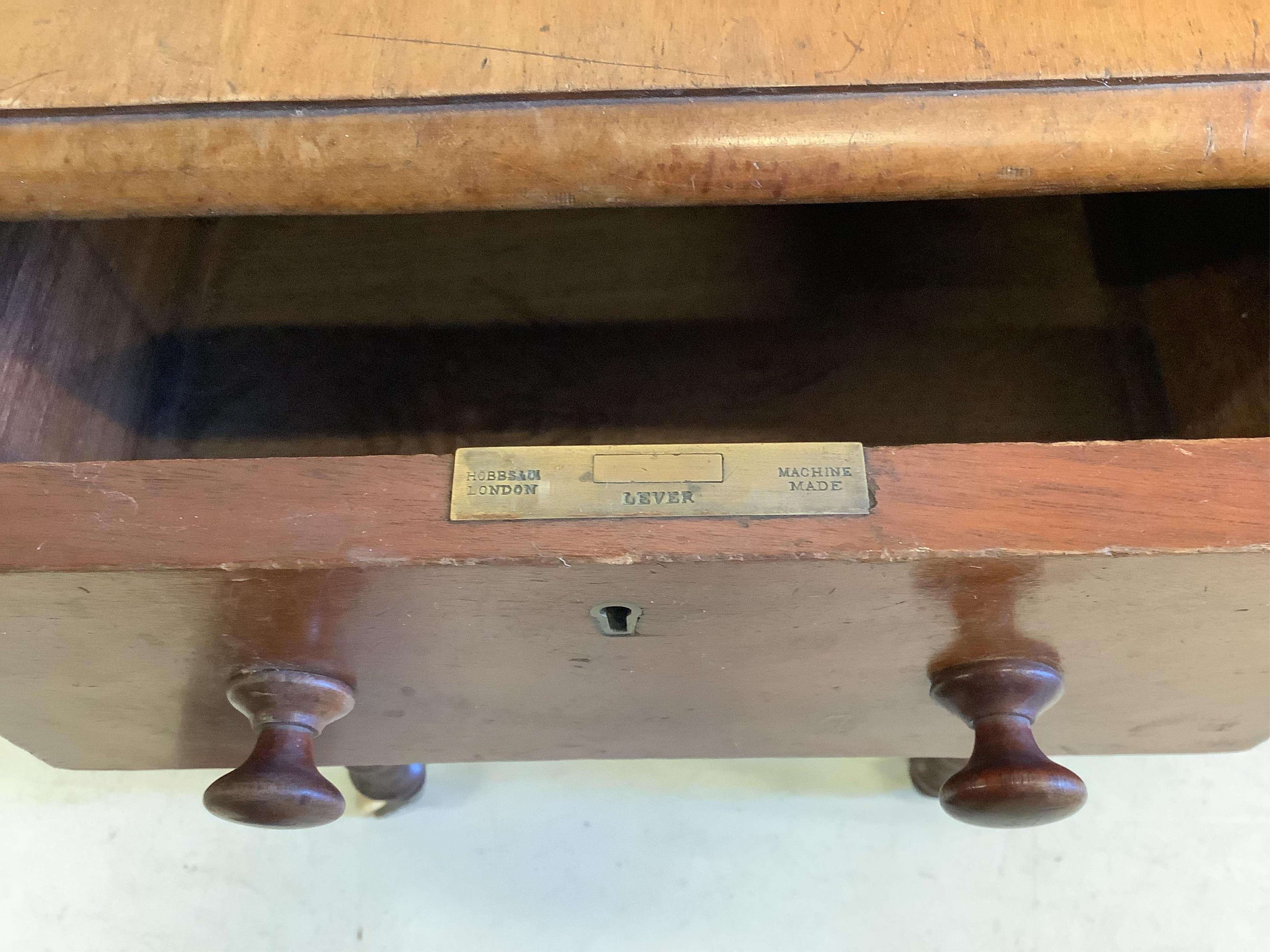 A Victorian mahogany drop flap work table, width 58cm, depth 45cm, height 73cm. Condition - poor